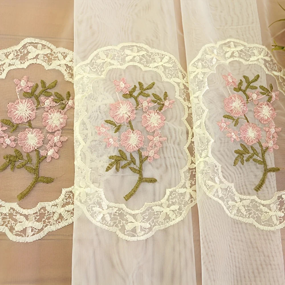 Pink Lace Sheer Curtains Embroidered Window Treatment Pastoral Curtain Drapes Floral Voile Romantic Tulle Curtain
