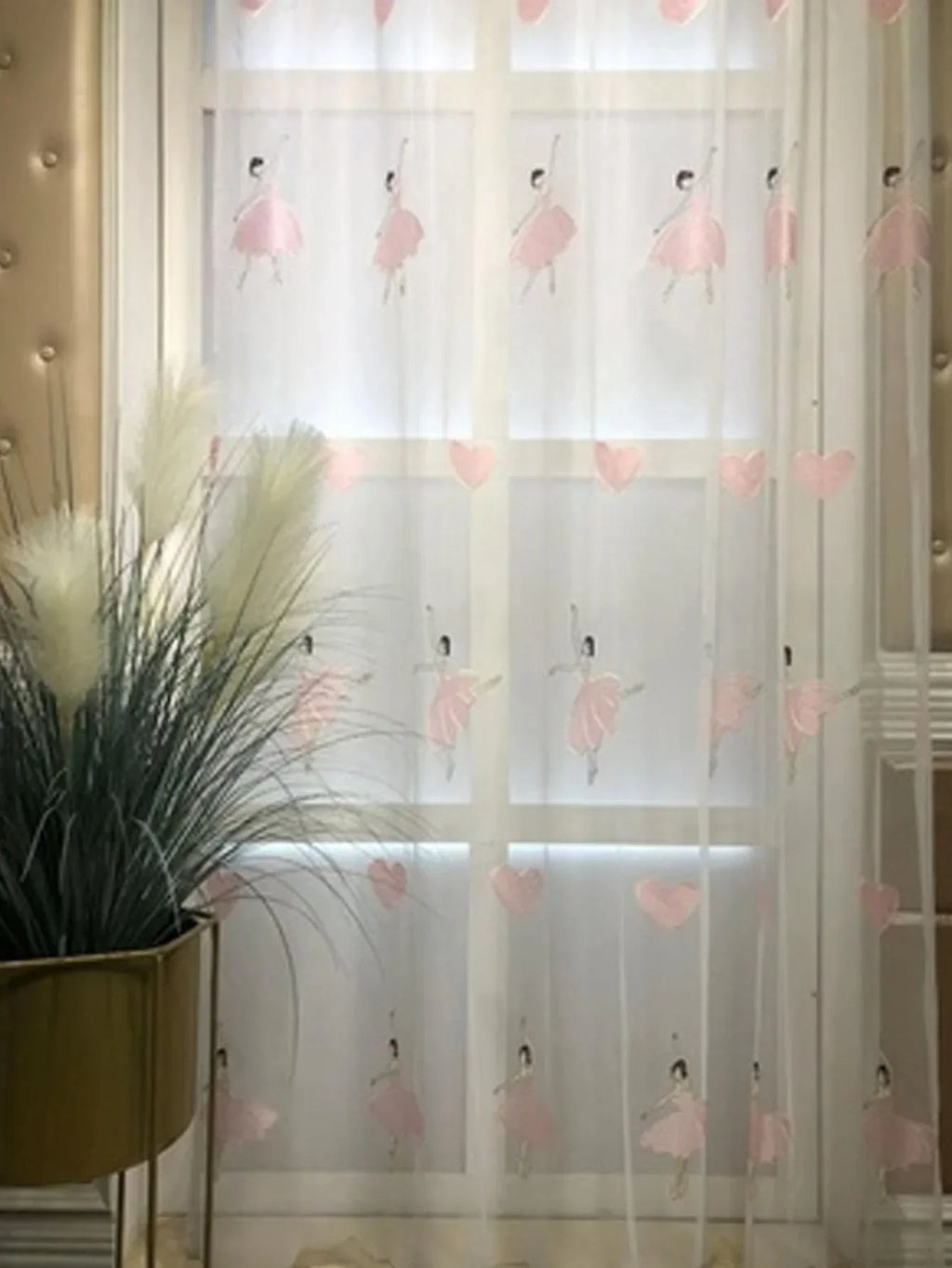 Pink Ballet Embroidered Gauze  Curtains for Living Room Finished Window Curtains for Bedroom