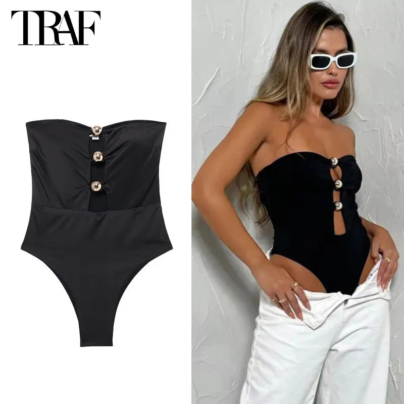 Sexy Tight Bodysuit Women off Shoulder Sleeveless Bodysuits