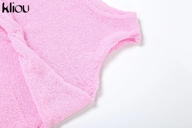 Knit Midi Pink Sweet Tanks Slim Dress