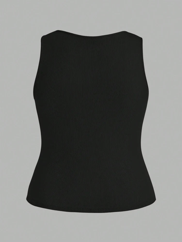 Plus Size Short Tank Top Women's Set Short Top, Sleeveless Short Top, Set of 3, Ribbed Knit Short Top, Black, White, Brown