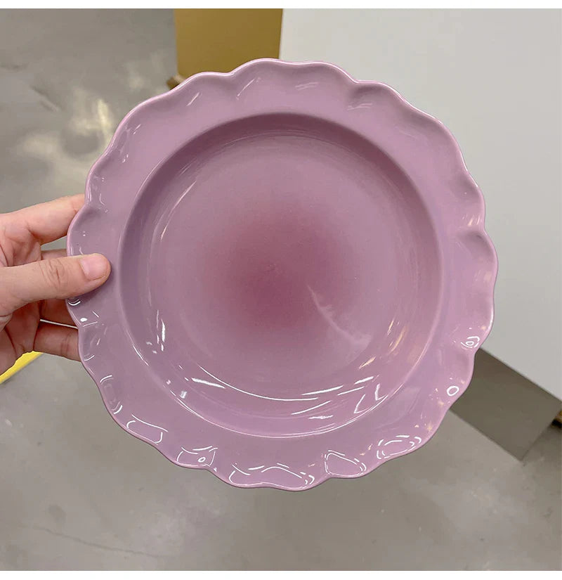 French Style Ceramic Plate Gradient Floral Shape Porcelain Dinnerware