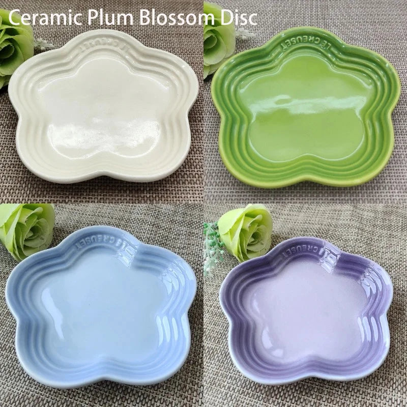 Plum Blossom Small Plate 5.5 Inch Flower Shaped Ceramic Sauce Plates 4-Piece Set W/Rainbow Gradient Glossy Finish for Home