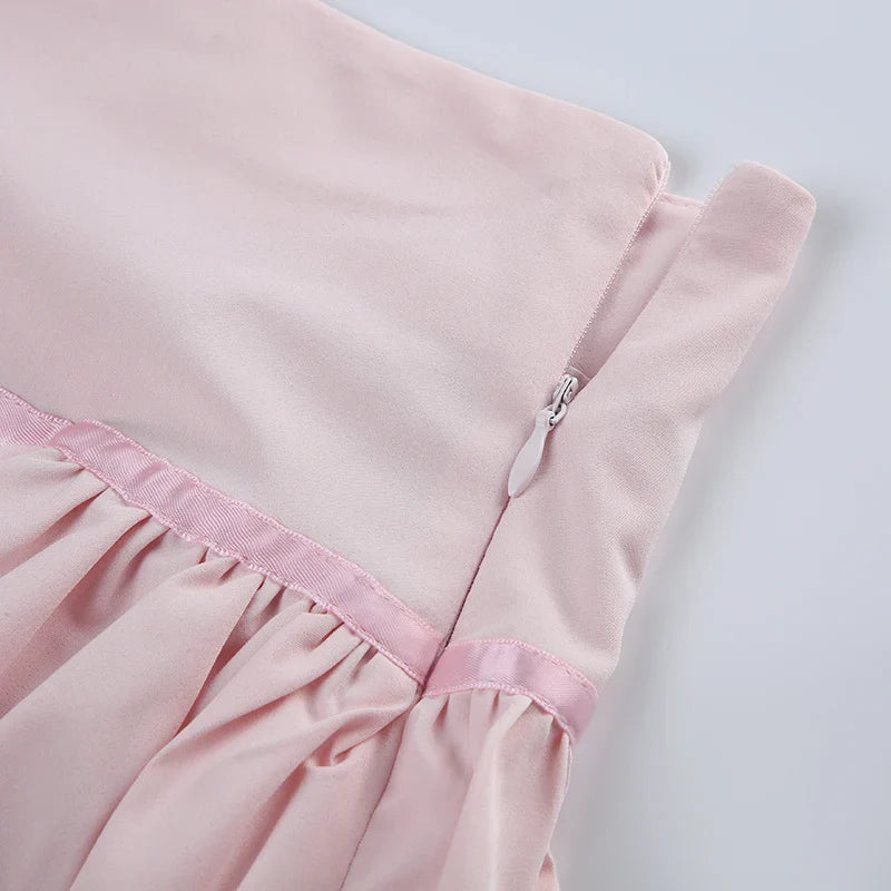 Hot-sweet Pink Spliced Summer Mini Skirt Bow Fashion Cute Folds A-Line Women Skirts Coquette Clothes