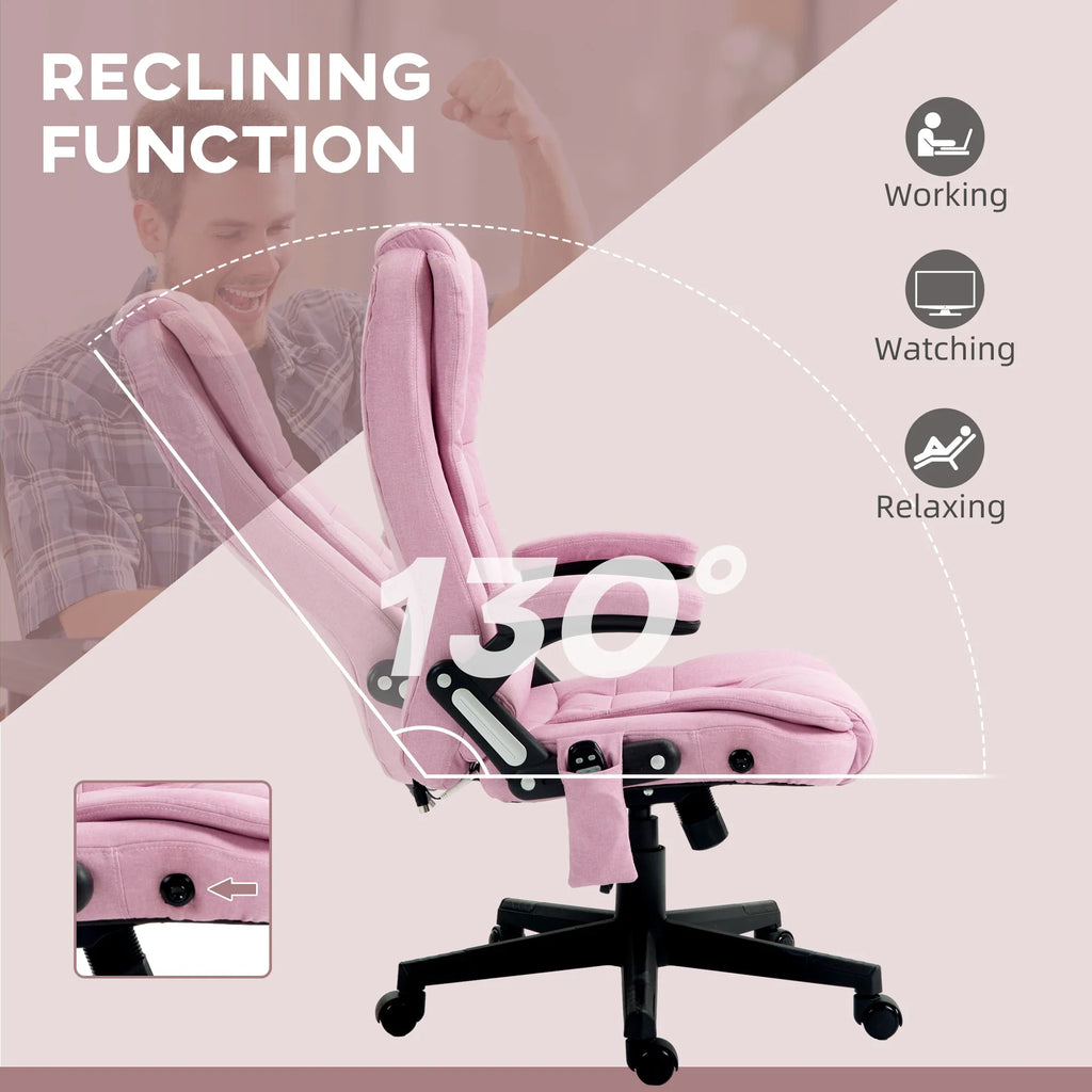 Massage Office Chair with 6 Points Heat Linen Executive Office Chair Pink