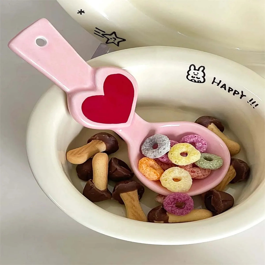 Ceramic Spoon Cute Heart Bear Cream Color