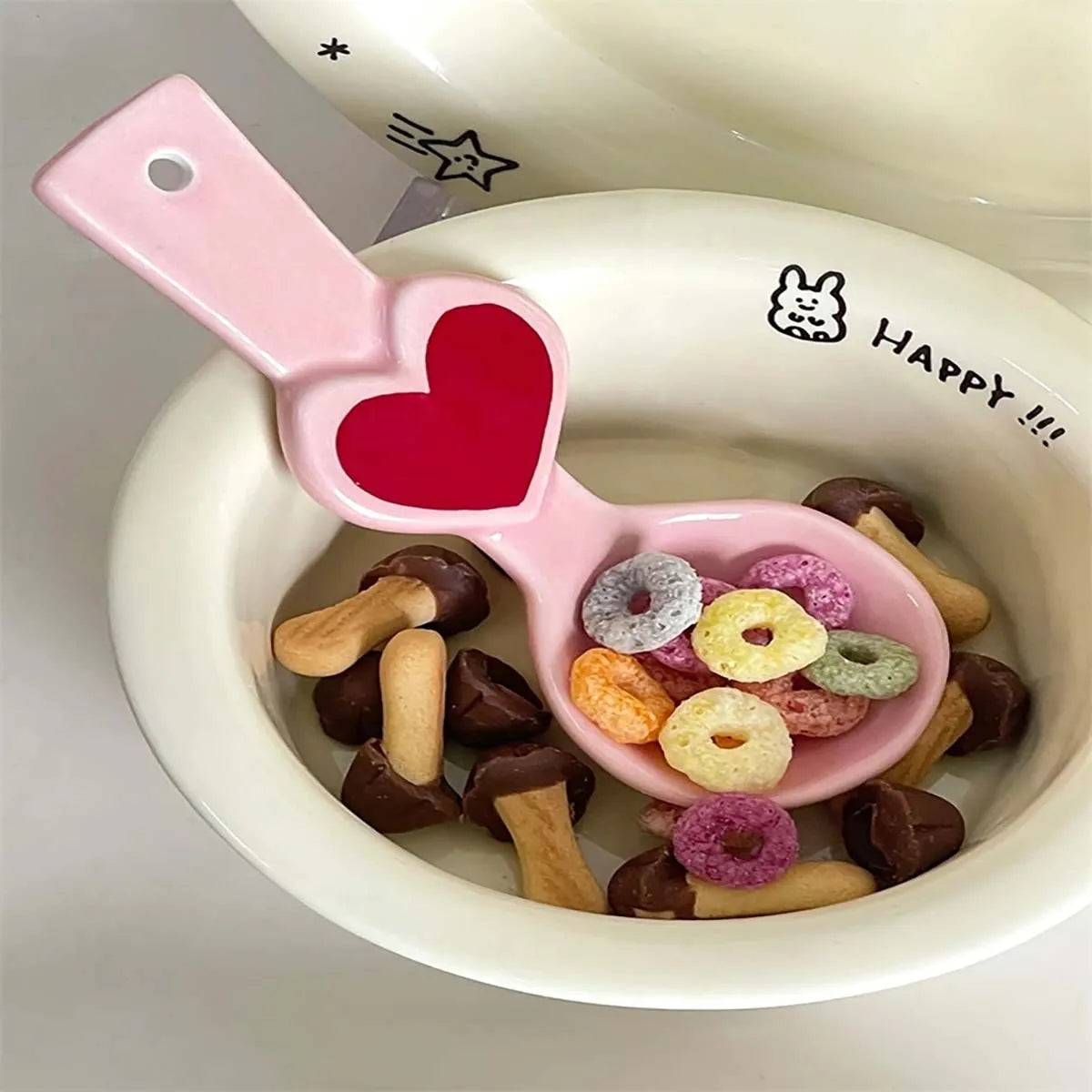 Ceramic Spoon Cute Heart Bear Cream Color