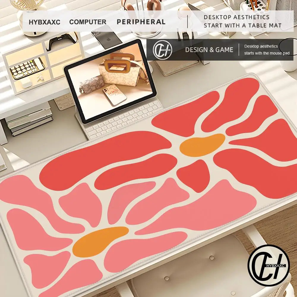Large Computer Mouse Pad Pink Abstract Flower Office Desk Mat Game Player Desktop Accessories Keyboard Protection Pad