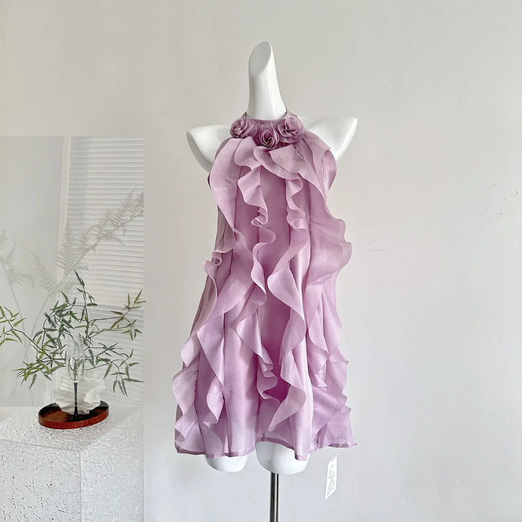 Women's Coquette Ruffle Dress Mini Chiffon Frock Design One-Piece Cute Sleeveless