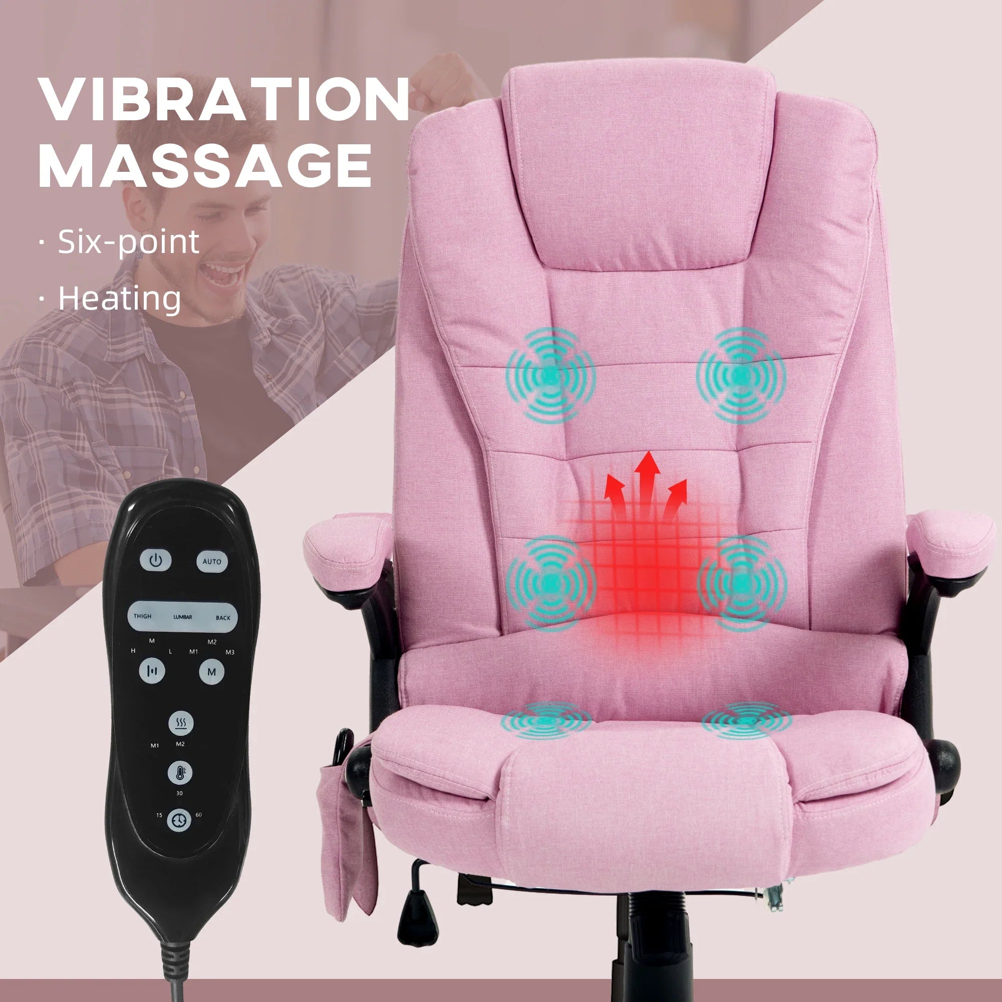 Massage Office Chair with 6 Points Heat Linen Executive Office Chair Pink
