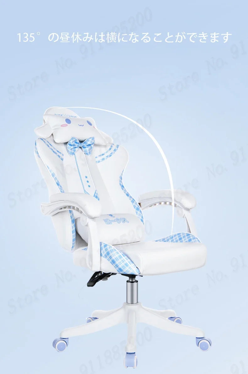 Cute Girl Gaming Chair New Fashion Bow Tie Computer Chair Net Red Anchor Game Chair Comfortable Reclining 360° Swivel Chair