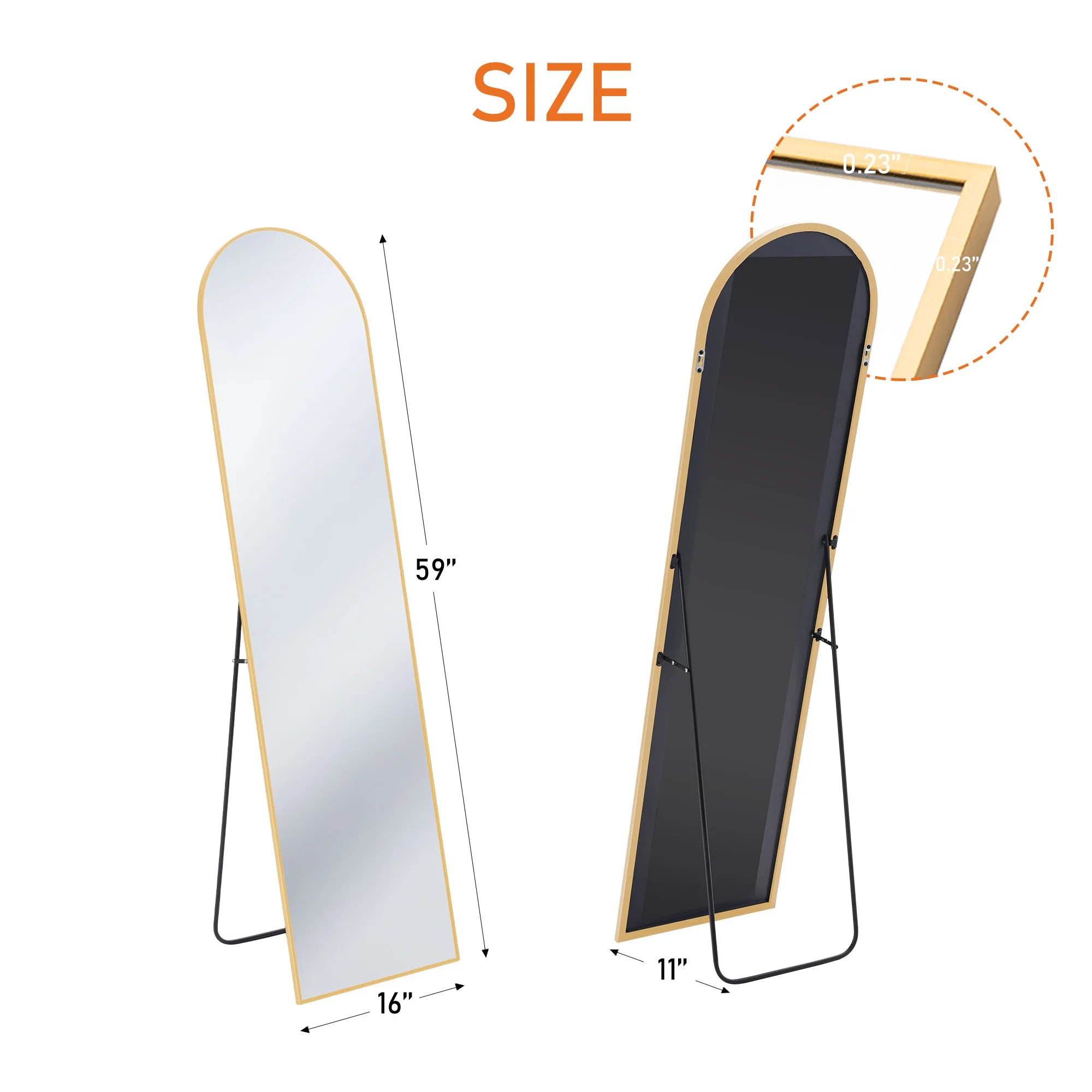 Full Length Arched Right Angle Mirror with Stand, Sturdy Aluminum Alloy Frame