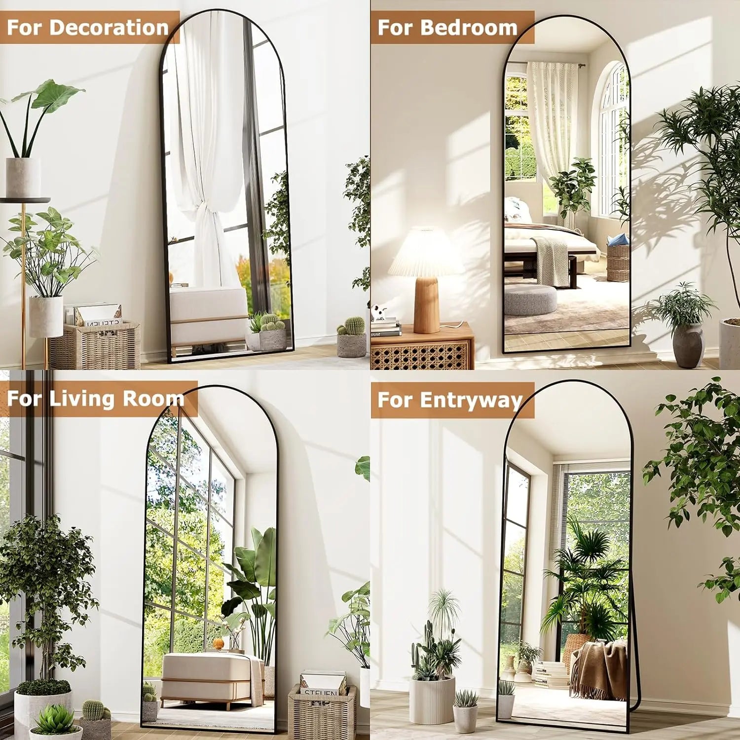 Full Length Arched Mirror-Aluminum Alloy Frame High Definition-Full Body Mirror for Bedroom or Living Room