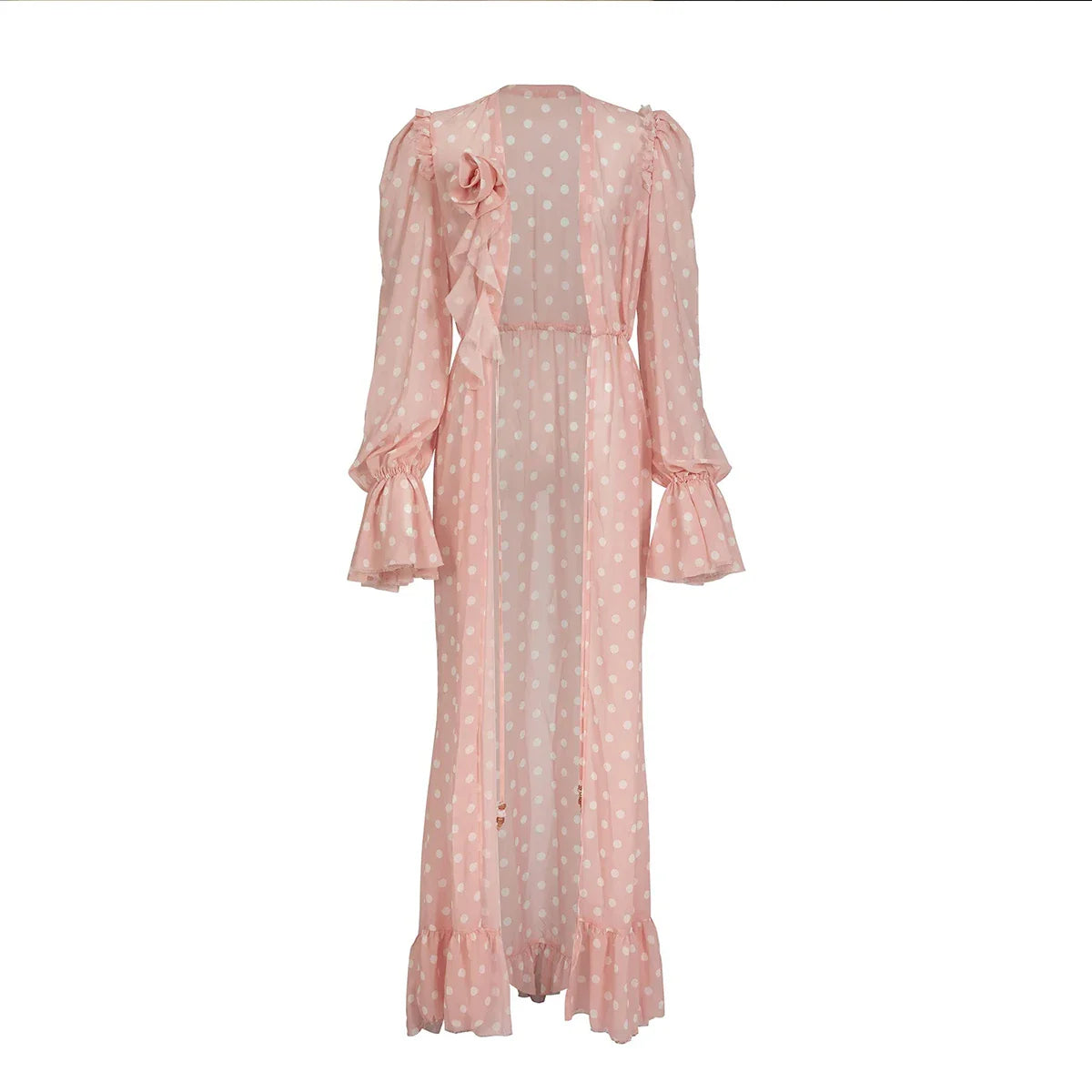 Pink Dot Print Cover-Ups Sexy Bikini Set Bathing Suit Swimming Mesh Dress