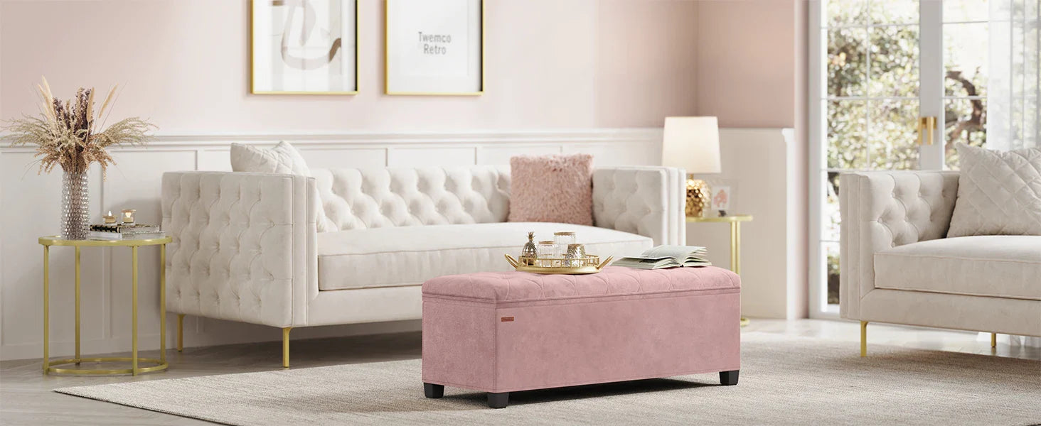 Velvet Storage Ottoman Bench, Foot Rest with Legs, 15.7 x 43 x 15.7 Inches, End of Bed Bench, Storage Chest