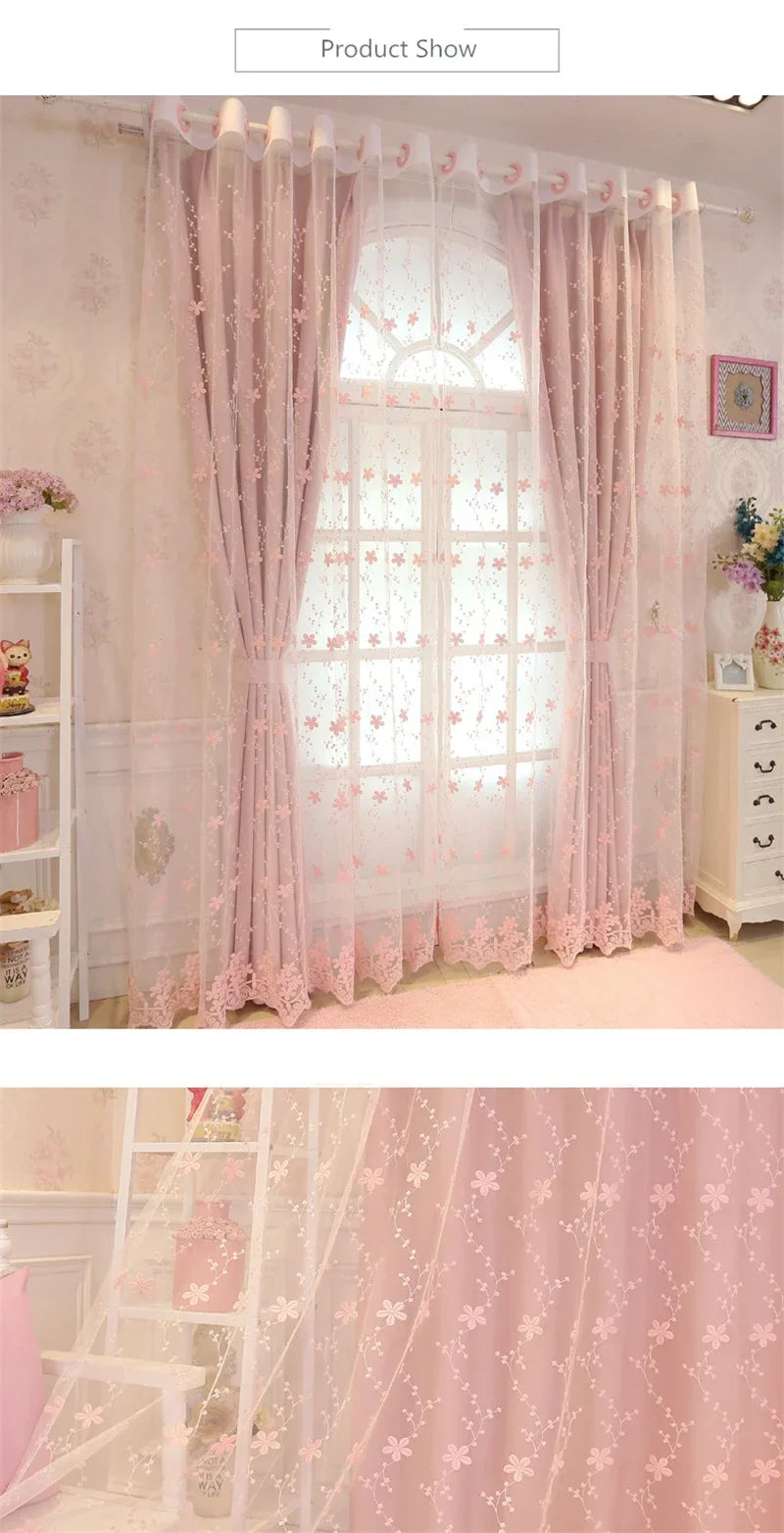 Pink Blackout Princess Curtains for Girls Living Room Bedroom Windows Romantic Curtain
