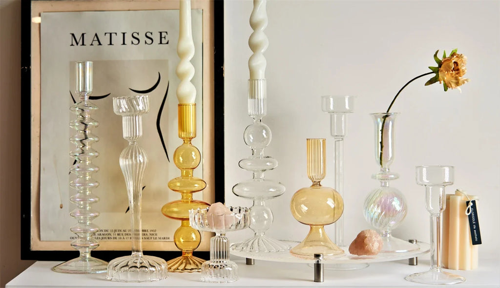 Taper Candle Holders Glass Candlesticks for Home Decoration Glass Vase