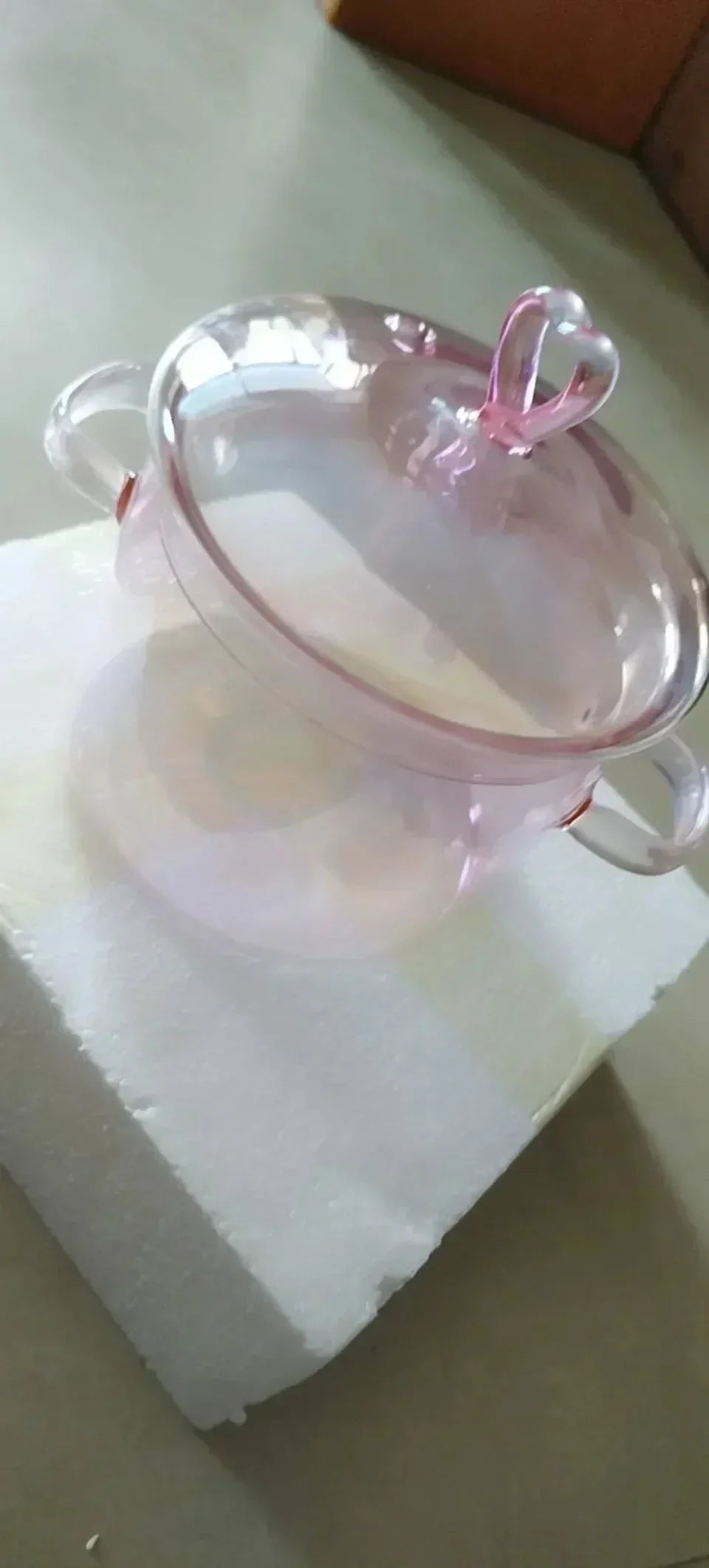 Pink Transparent Glass Pot for Cooking Heat-resistant Binaural Handle / Soup Bowl Kitchen Stock Pot