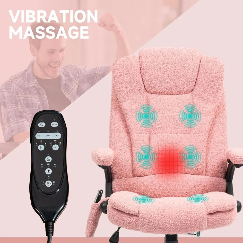 Vibrating 6 Point Massage Office Chair with Heat,Velvet High Back Executive Office Chair with Reclining Backrest, Padded Armrests