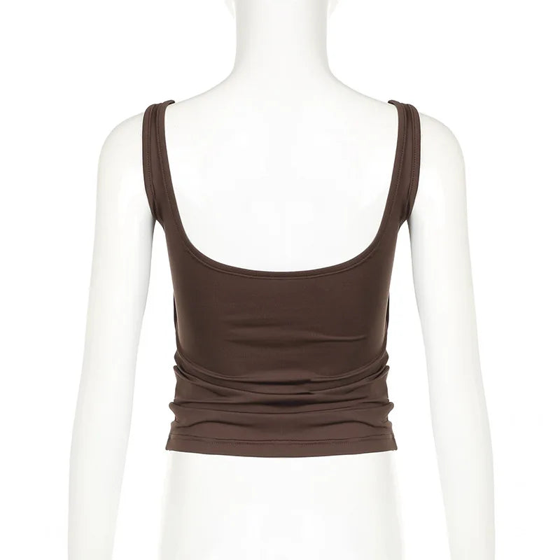 New Women Tank Tops Summer Solid Sexy Backless Streetwear Casual Slim Sleeveless Camisole Fashion Folds Tank Tops Lady Clothing