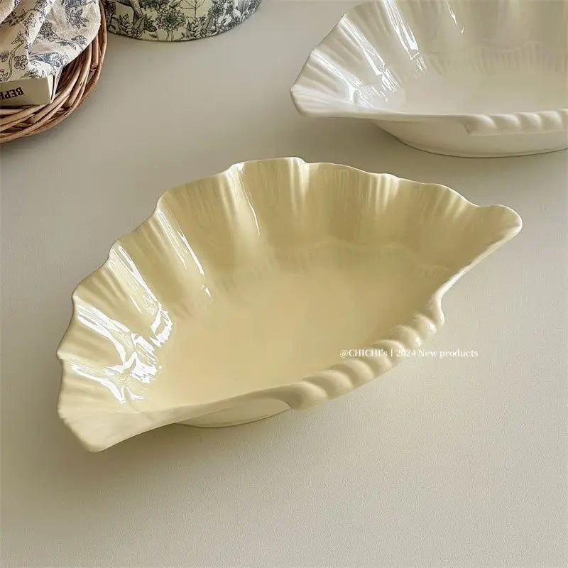 French Vintage Relief Ceramic Big Shell Shaped Dish