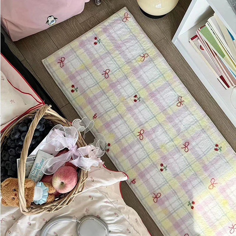 Floor Mat Runner Rugs Striped Bow Carpet Soft Fluffy Long Foot Mats Cute Sweet Home Decoration Carpets