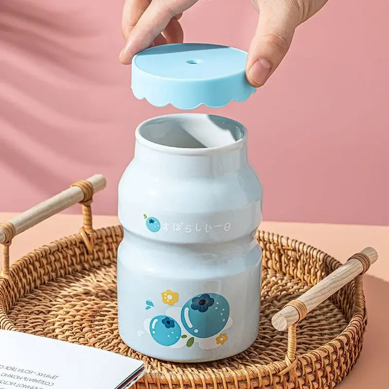 Fruit Pattern 500ML Beverage Cups with Lids and Straws