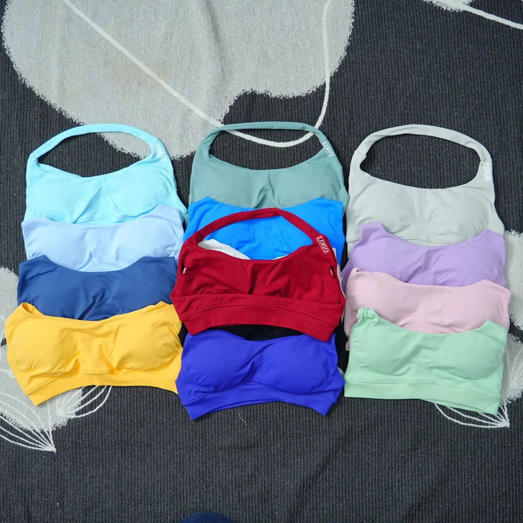 Yoga Impact Sports Bra With Logo Women Seamless Halter Bra Open Back Yoga Top Bras Medium Support Gym Crop Top Padded Sportswear