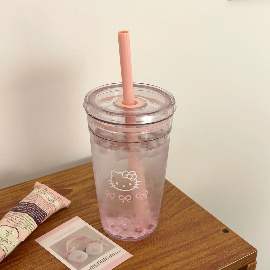 New Cartoon Kawaii Kitty Straw Cup With High Value And Lovely High-Temperature Resistant Large-Capacity