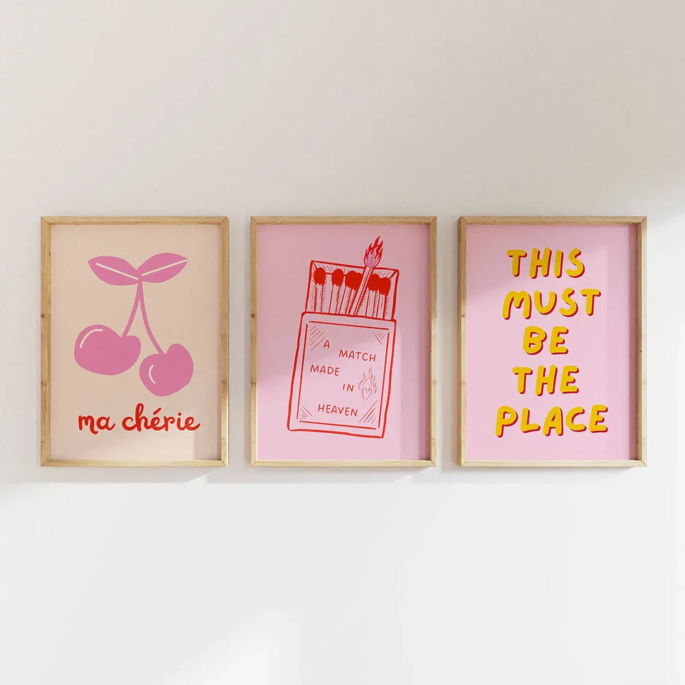 Pink Preppy Poster Print Dopamine Wall Art Pictures Danish Dorm Room Decor Colorful Canvas Painting Trendy Art Murals Decoration