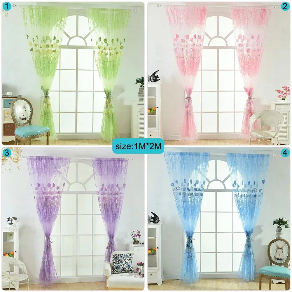 Floral Tulle Sheer Curtains for Living Room Lace Embroidered Romantic Princess