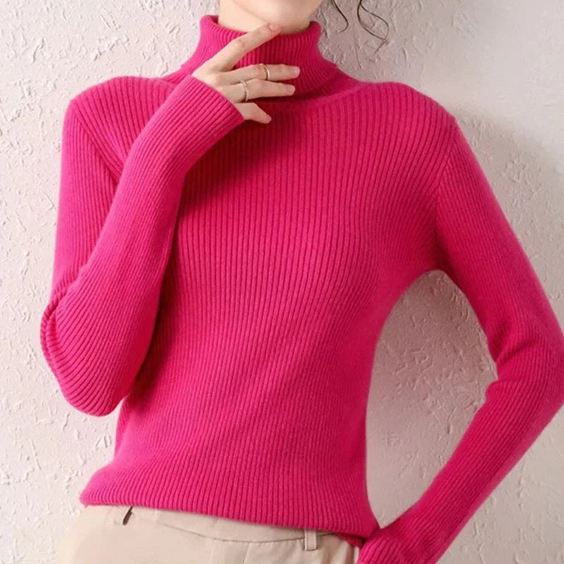 Women Fall Turtleneck Sweater Knitted Soft Pullovers Cashmere Jumpers Basic Soft Sweaters For Women Autumn Winter