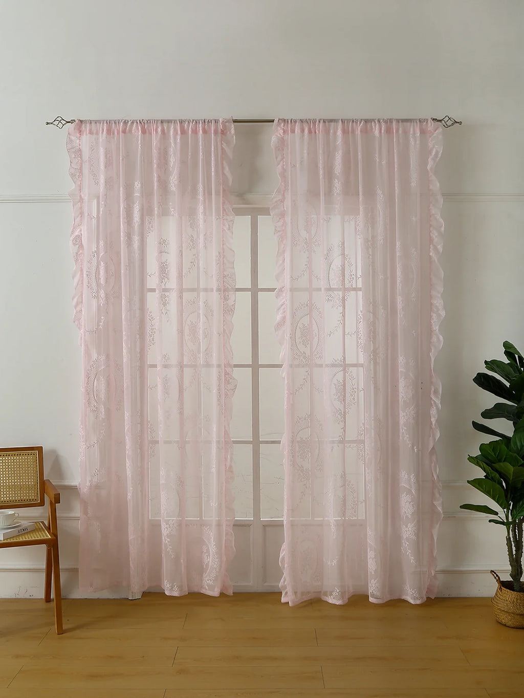 Pink Lace Round Mirror Rod Pocket Curtains for Girls Cute Atmosphere Bedroom Balcony Home Decor Curtains