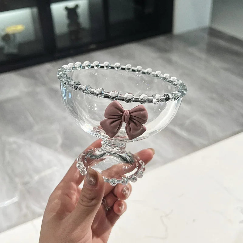 Creative Bowknot Transparent Glass Cup Dessert Goblet Glass Bowl
