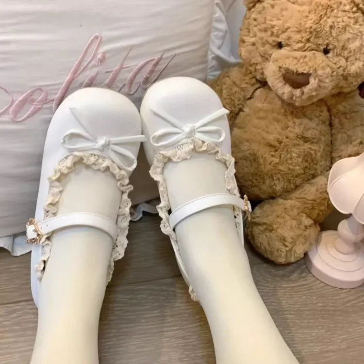 Original Lolita Flat Shoes with Butterfly Knot Soft Bottom Round Head Single Lined Women's High Heel