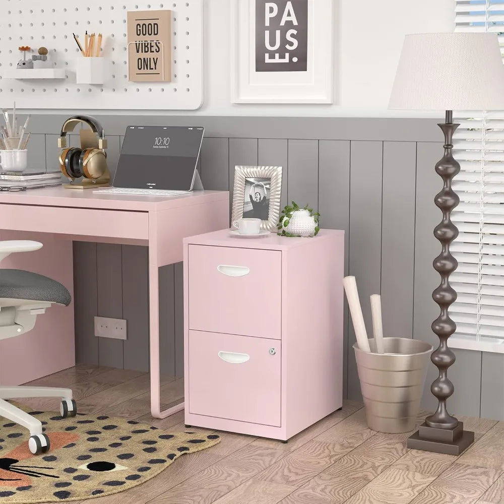 Pink 2 Drawer File Cabinet with Lock, Metal Office Drawers Filing Cabinet for Home Office, Filings Cabinets