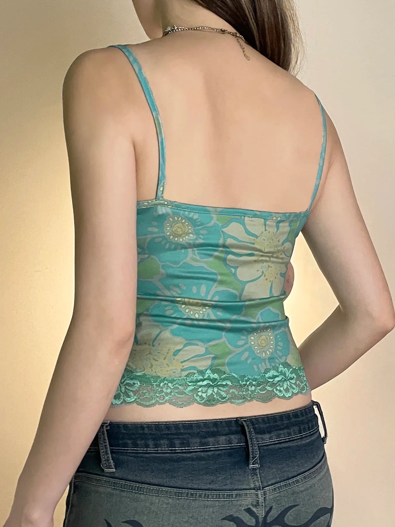 Fashion Chic Print Lace Trim Cams Bustier Women Skinny Retro Hottie Camisole Style