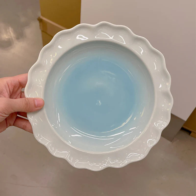 French Style Ceramic Plate Gradient Floral Shape Porcelain Dinnerware