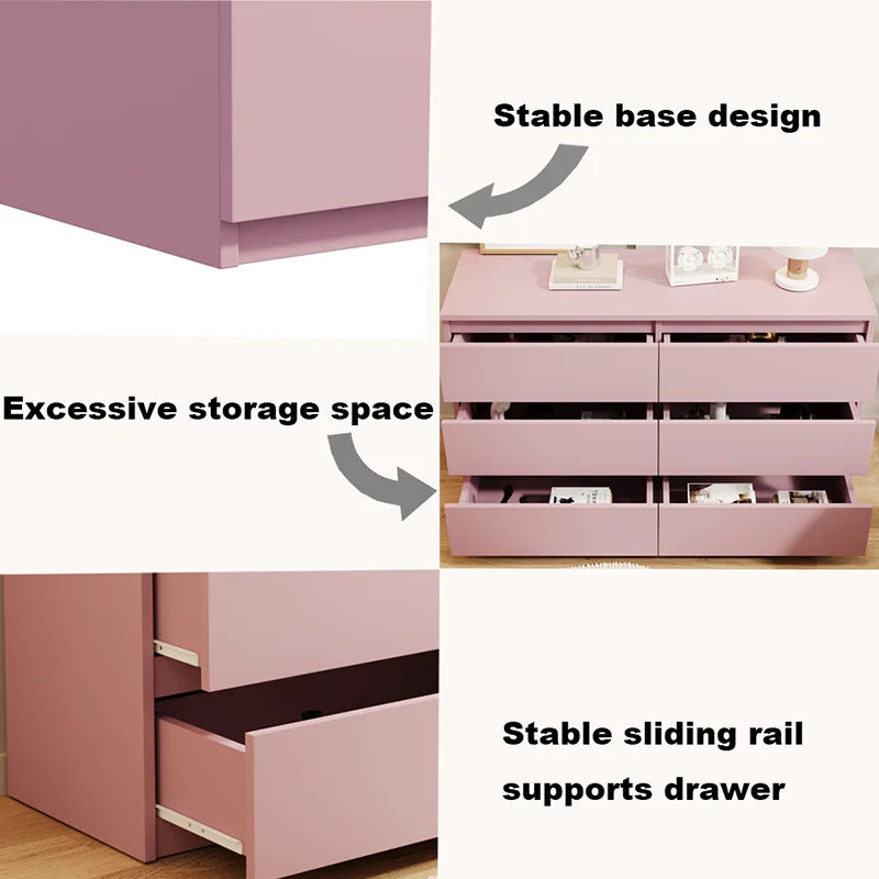 Pink Modern 6-Drawer Chest of Drawers - Dressers Table for Bedroom or Guest Room Storage is made with engineered wood
