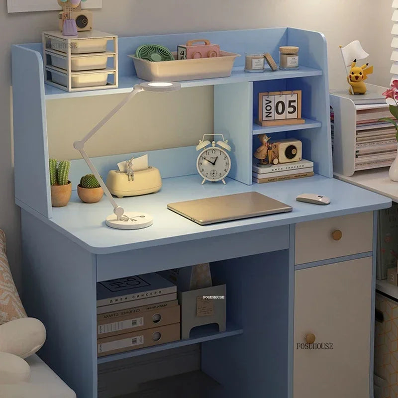 Girl Pink Bookshelf and Bookcase Integrated Study Desk with Storage Gaming Table Modern Office Furniture