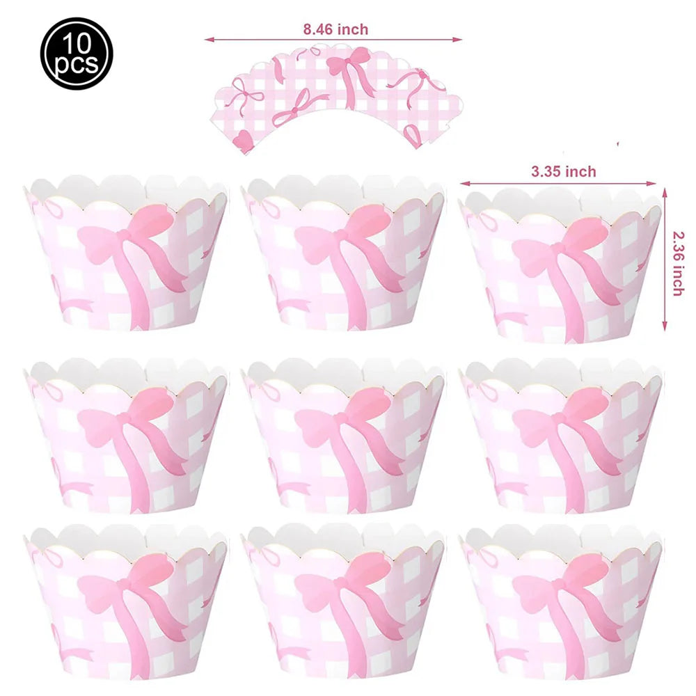 Pink Bow Paper Baking Cups Cupcake Wrappers Bow Cupcake Toppers