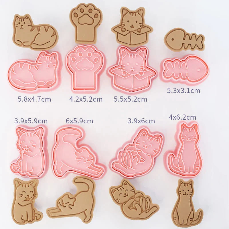 Cookie Cutters Plastic 3D Cute Cartoon Pressable Biscuit Mold Cookie Stamp Kitchen Baking Pastry Bakeware 8 Pcs/set
