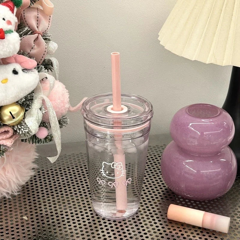 New Cartoon Kawaii Kitty Straw Cup With High Value And Lovely High-Temperature Resistant Large-Capacity