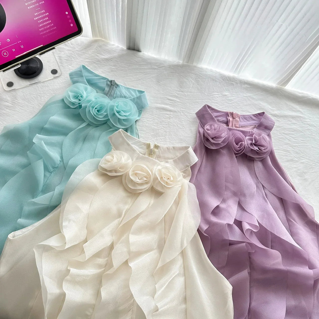 Women's Coquette Ruffle Dress Mini Chiffon Frock Design One-Piece Cute Sleeveless