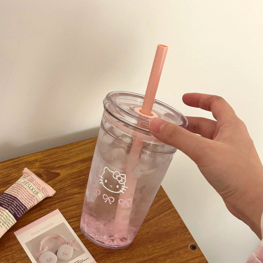 New Cartoon Kawaii Kitty Straw Cup With High Value And Lovely High-Temperature Resistant Large-Capacity