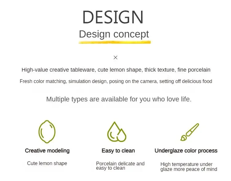 Lemon Shaped Ceramic Dinner Plate Soup Bowl - Fruit Snack Dishes Tableware