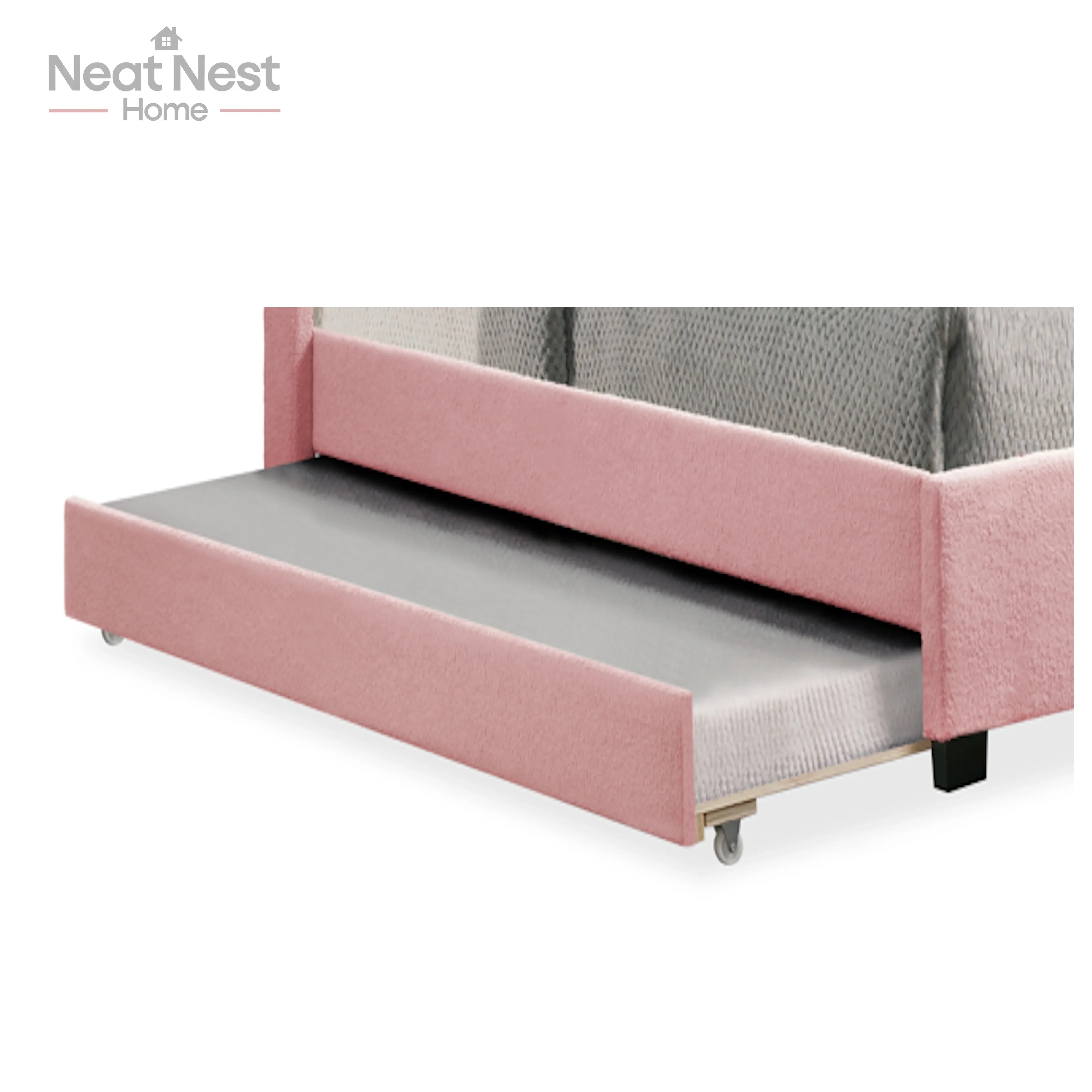 Pink Twin Size Bed Frame with Removable Trundle USB Functionality, Single Bed .Bedroom Furniture No Box Spring Required Bed Frame
