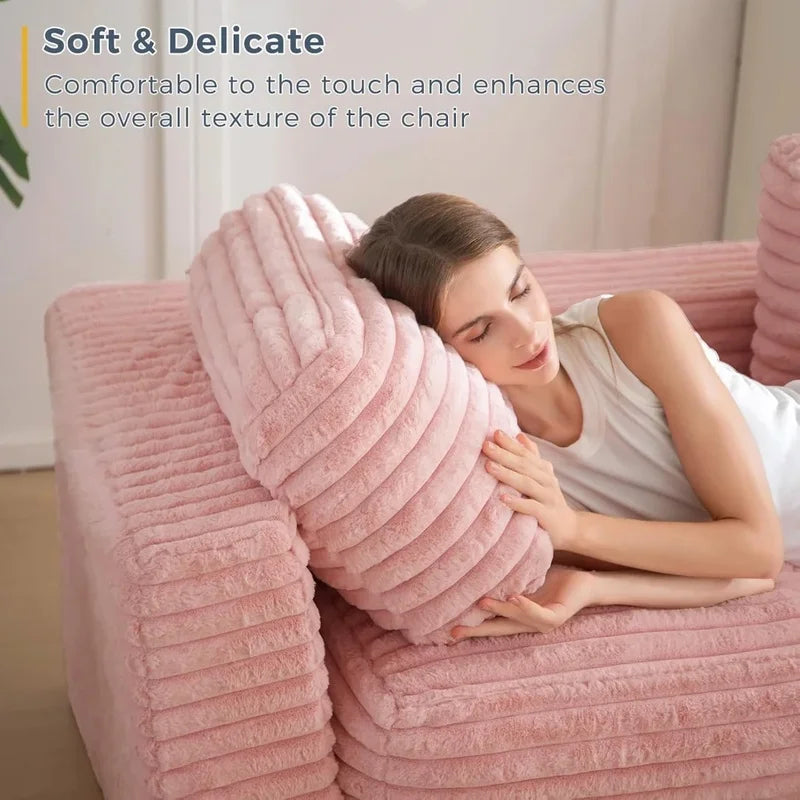 Two-Seat Bean Bag Sofa with Pillows and Armrests, Upholstered Loveseat in Pink, Comfortable Floor Seating