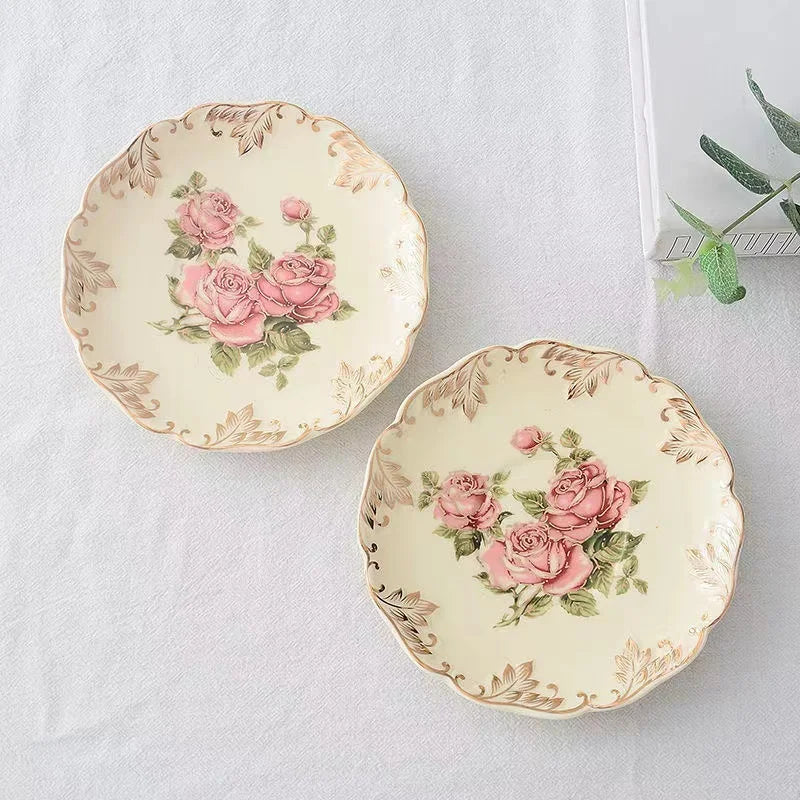 Rose Flower Hand Painted Cup Saucer Dish Kitchenware