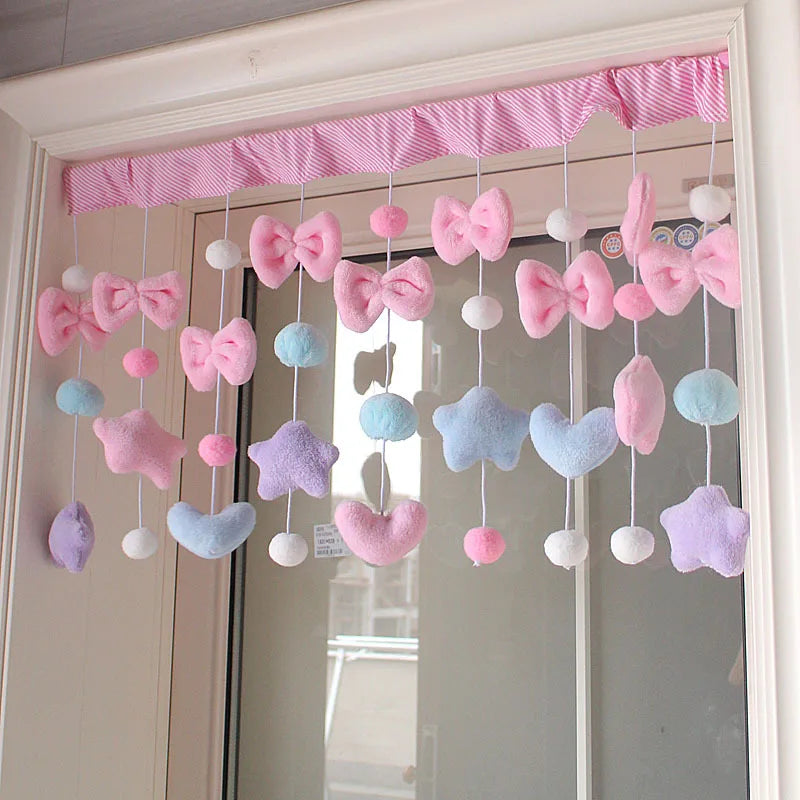 Pink Bow Heart Shaped Curtain  Decor Tassel Curtain Divider String Girl Room Living Partiton Sweet Beaded Window Valance